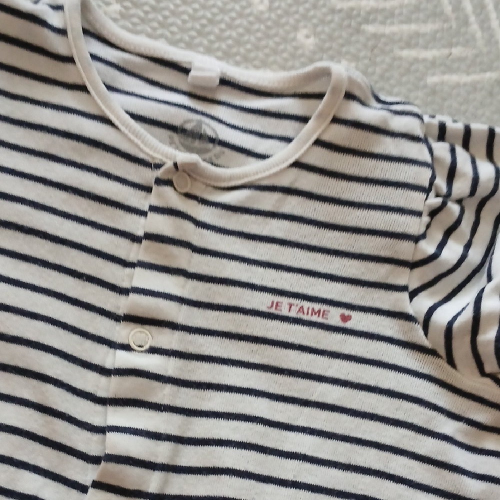 Petit Bateau Striped Romper with 'Je T'aime' Embroidery